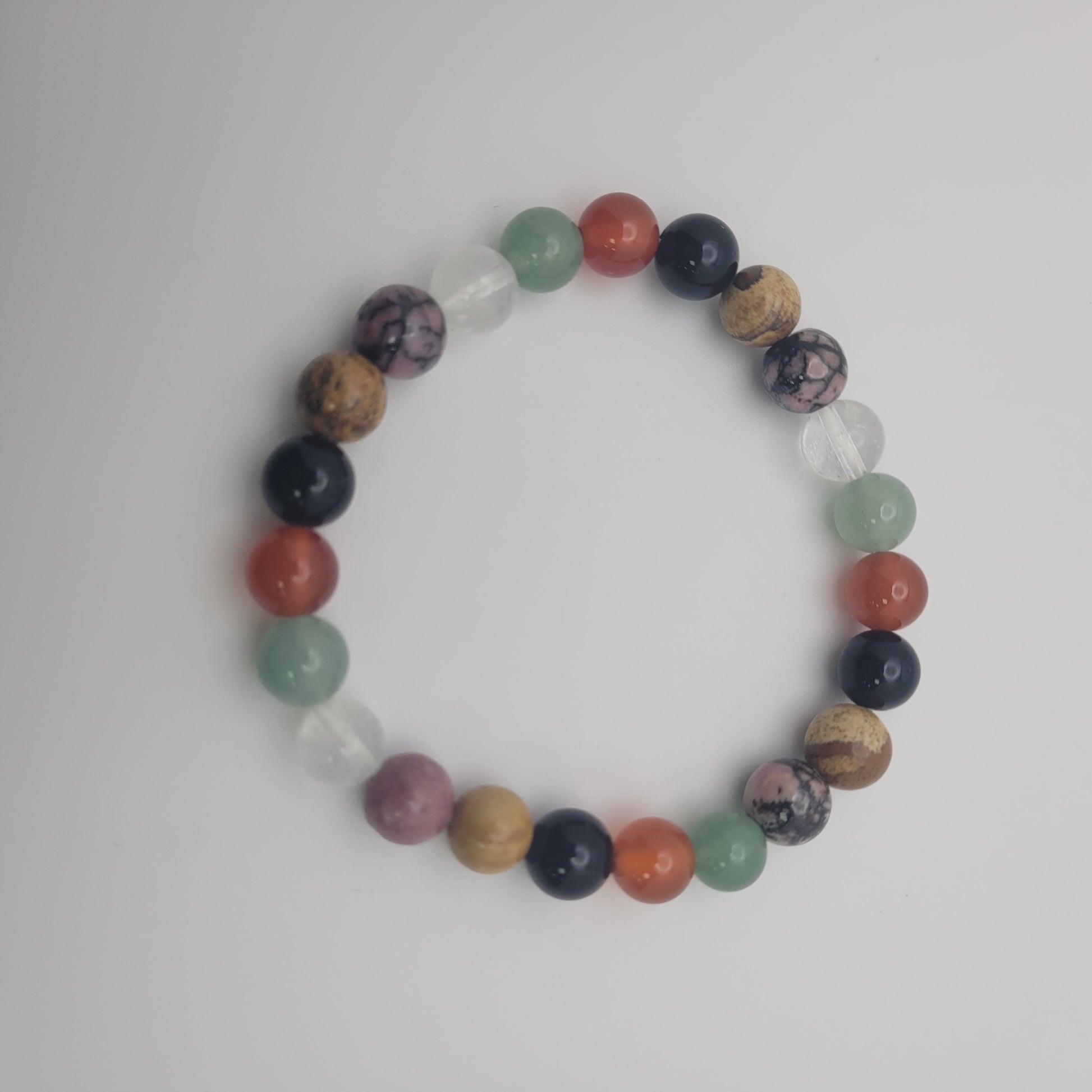 8mm Round Mixed Gemstone Stretch Bracelet.