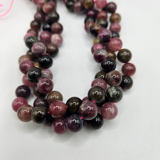 8mm Mixed Watermelon Tourmaline Round Bead Strand.