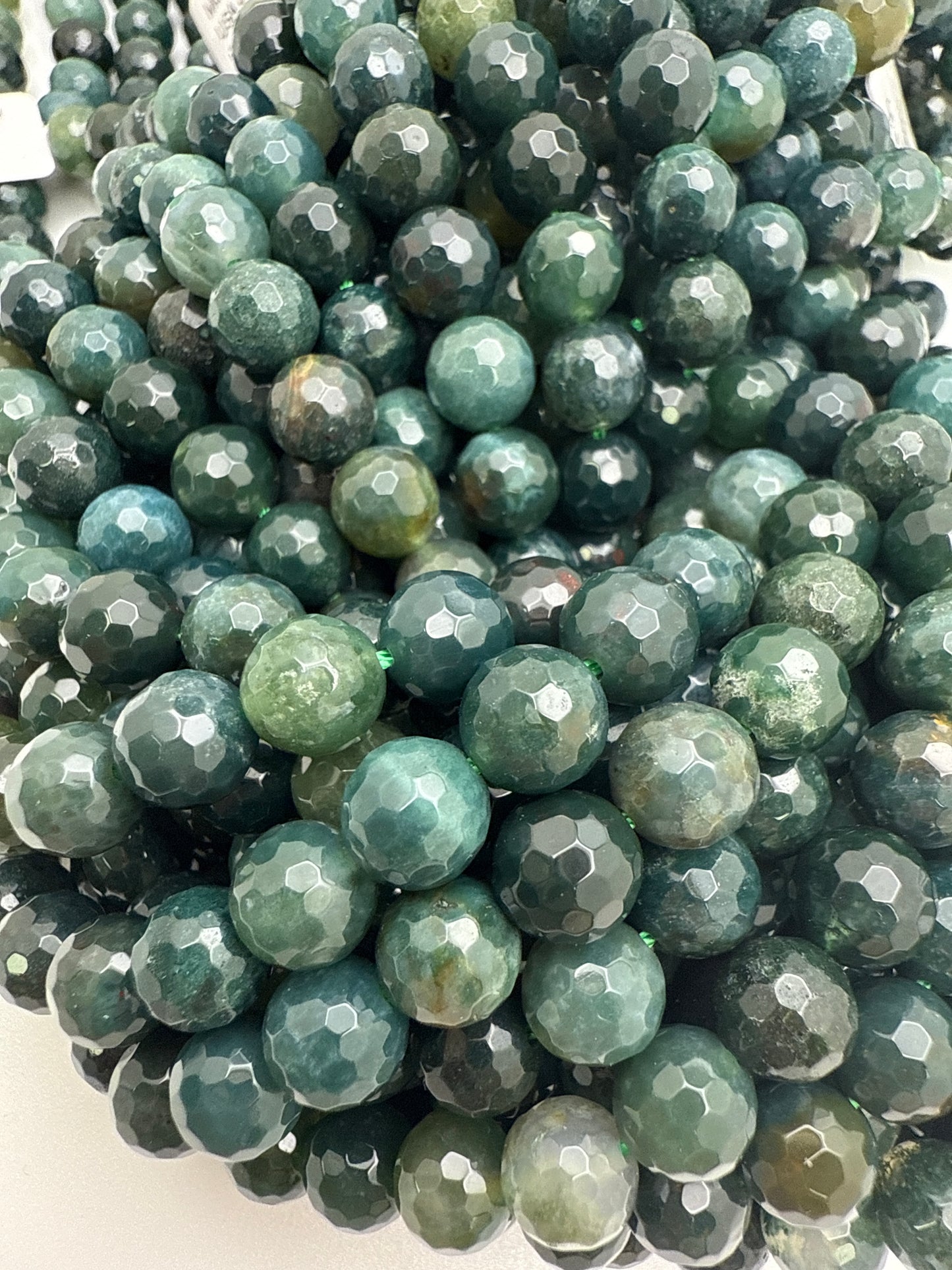 8mm Moss Agate Faceted Round Beads.