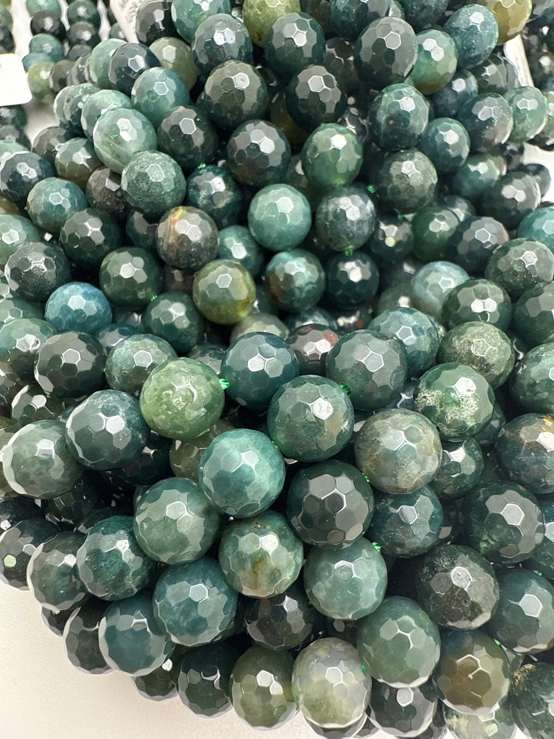 8mm Moss Agate Faceted Round Beads.