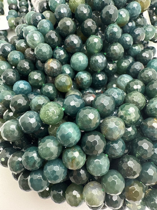 8mm Moss Agate Faceted Round Beads.