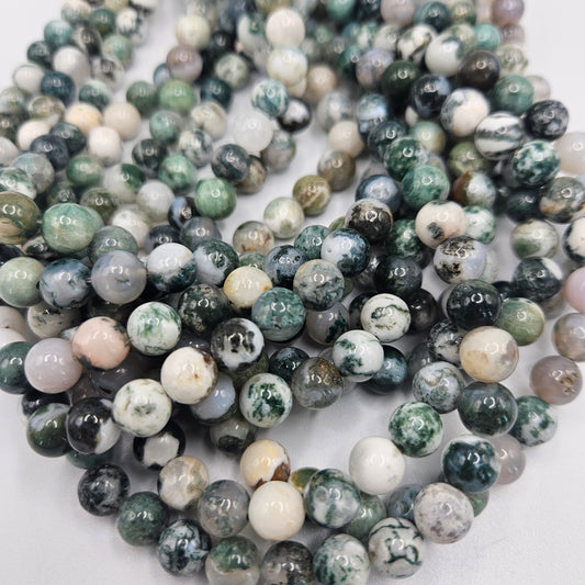 8mm Moss Agate Round Bead Strand.
