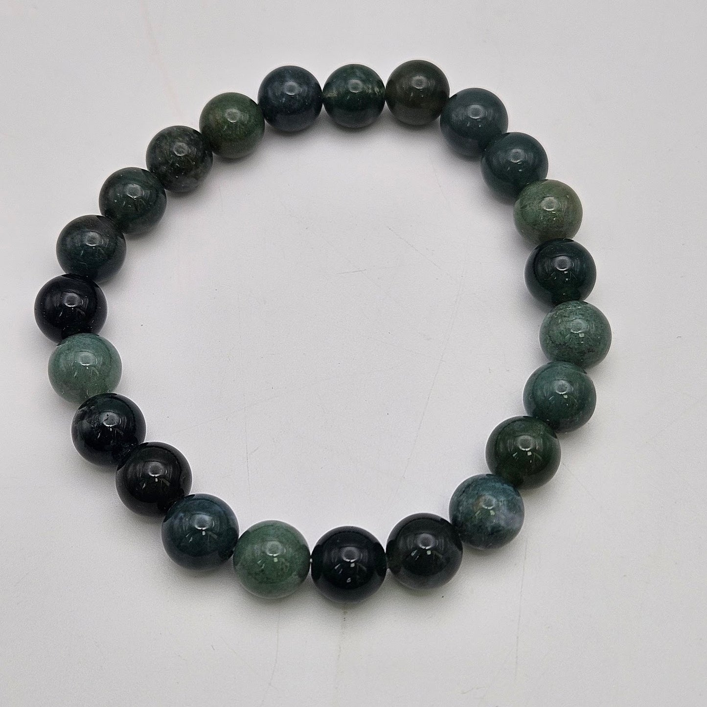 8mm Moss Agate Stretch Bracelet.