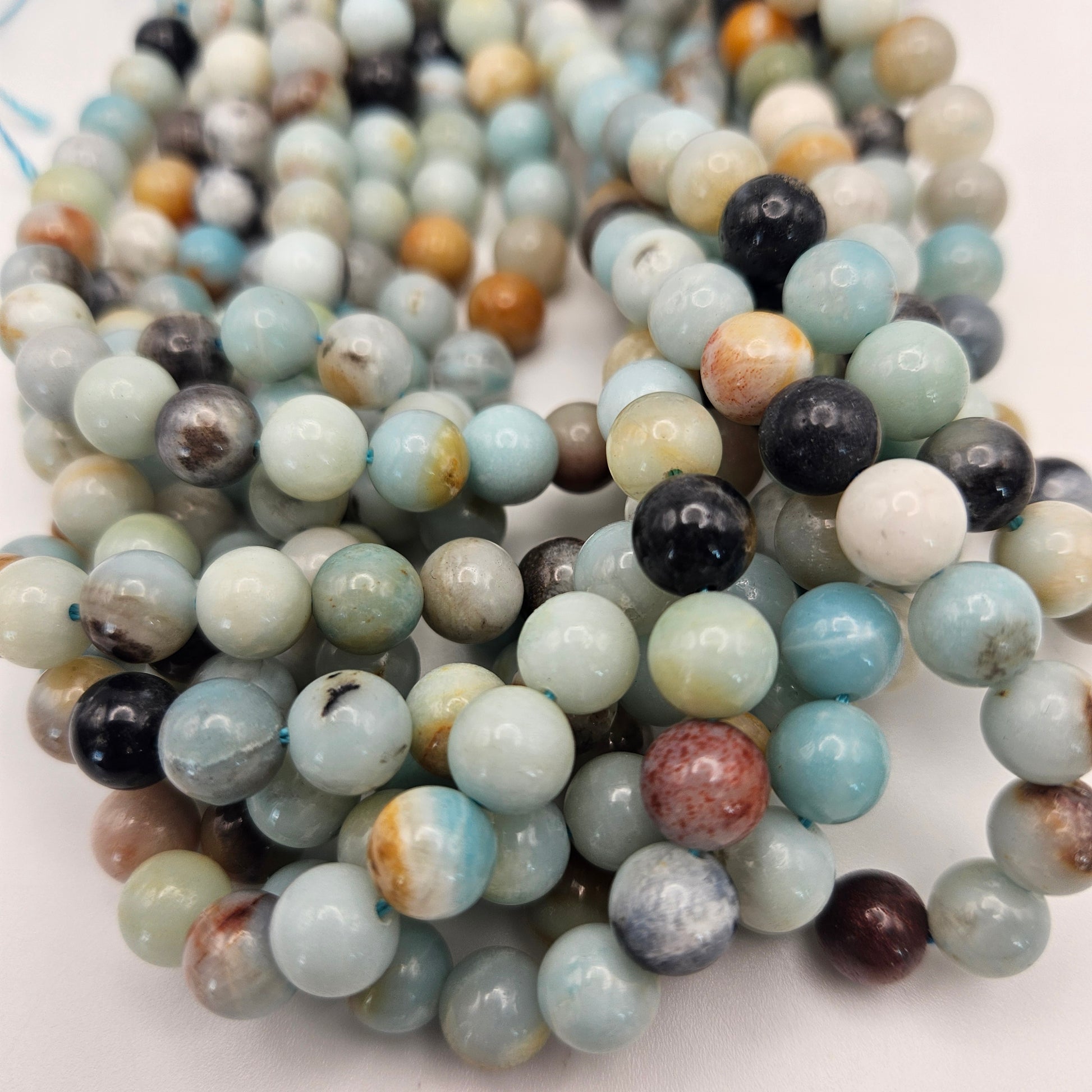 8mm Multi Colored Amazonite Round Bead Strand.