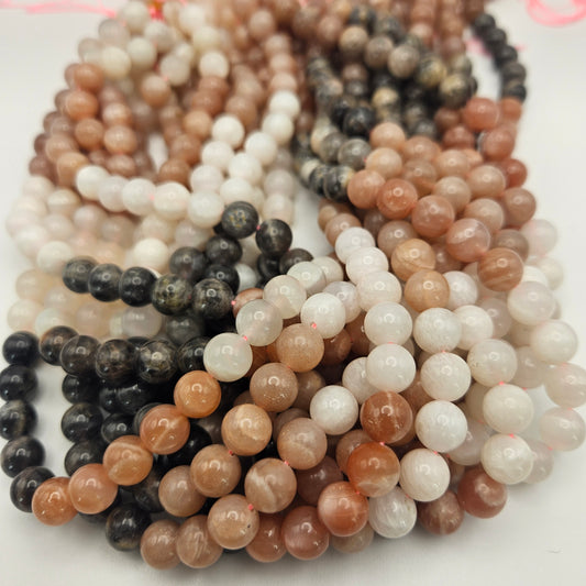 8mm Multi Colored Moonstone Round Bead Strand.