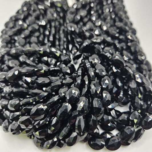 8mm Obsidian Faceted Oval Bead Strand.