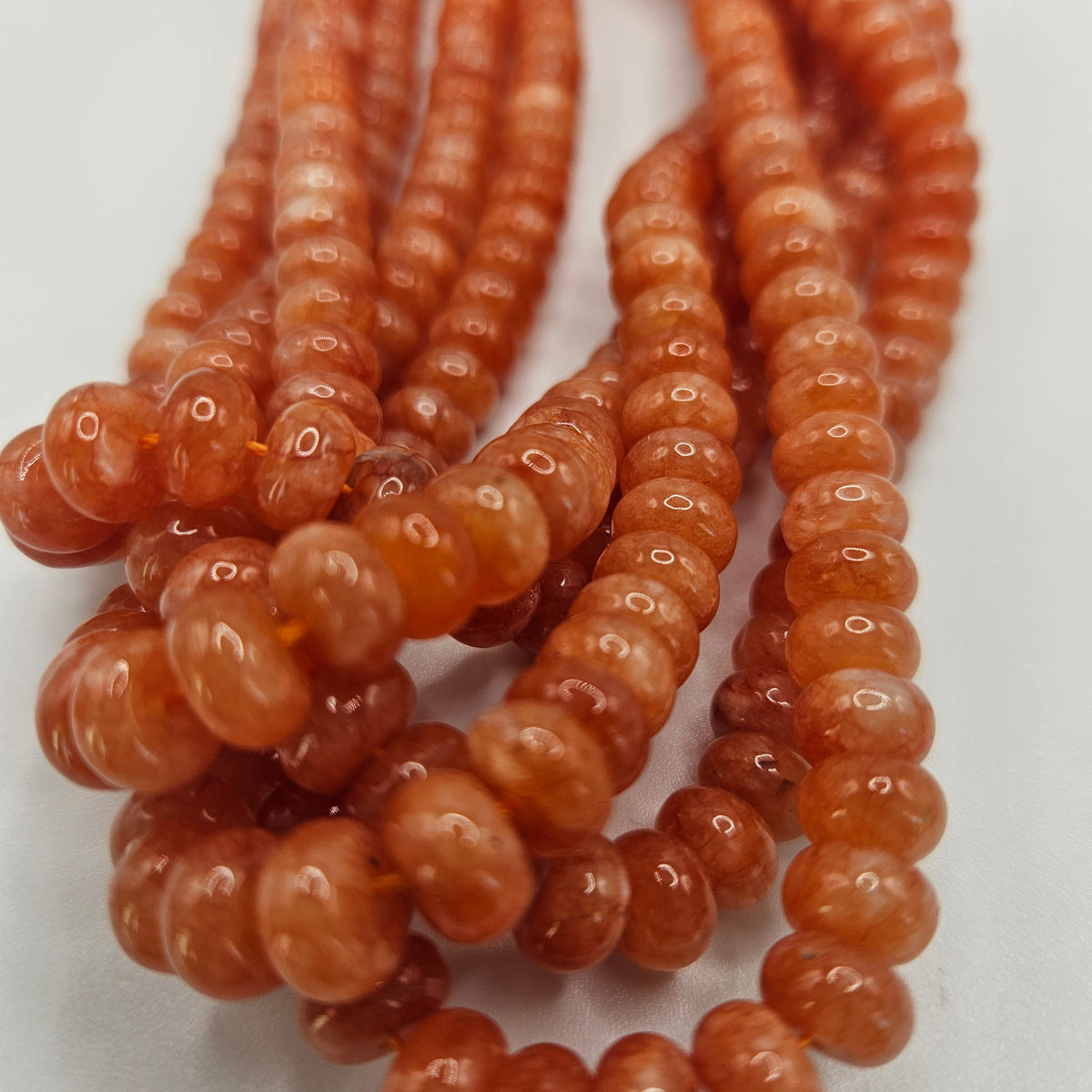 8mm Orange Dyed Jade Candy Rondelle Bead Strand.