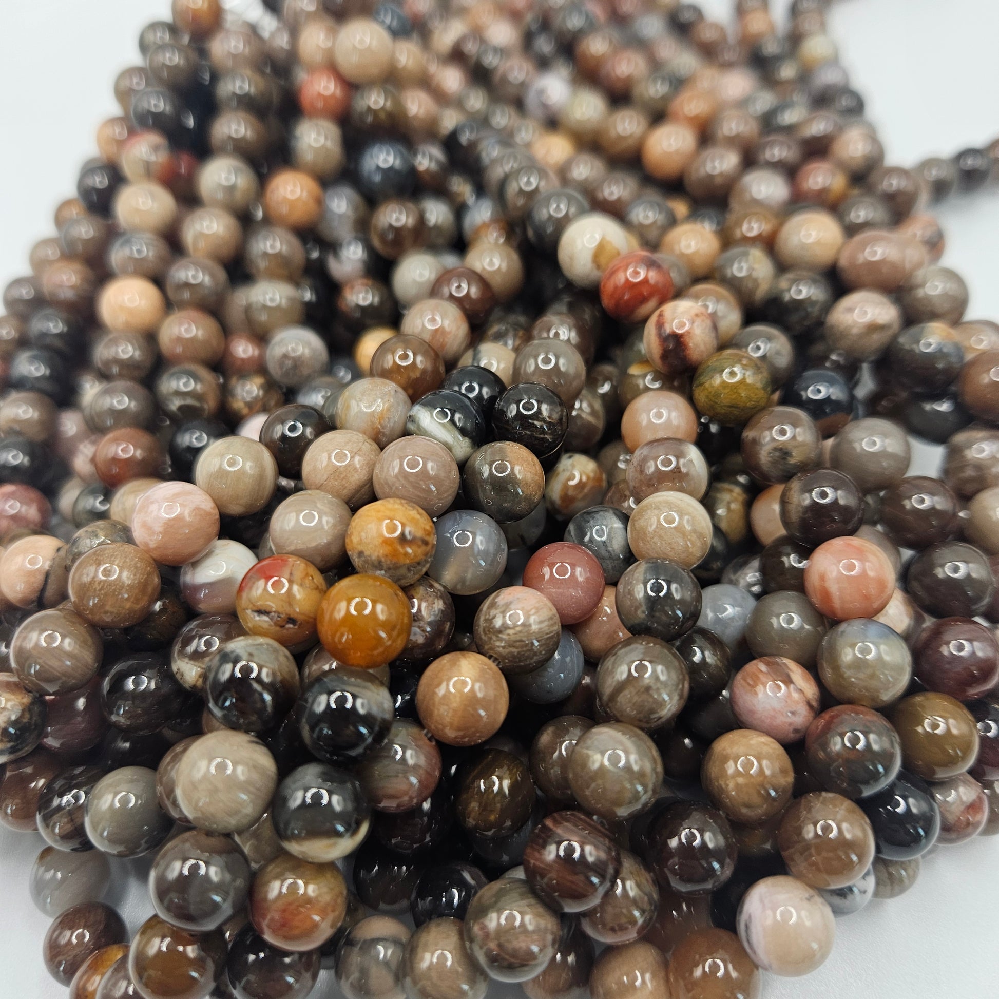 8mm Petrified Wood Round Bead Strand.