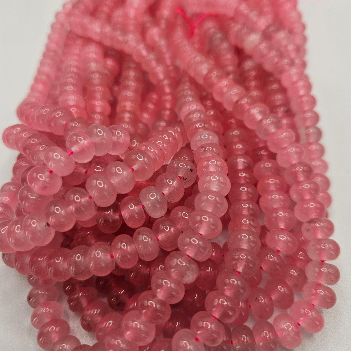8mm Pink Dyed Jade Candy Rondelle Bead Strand.