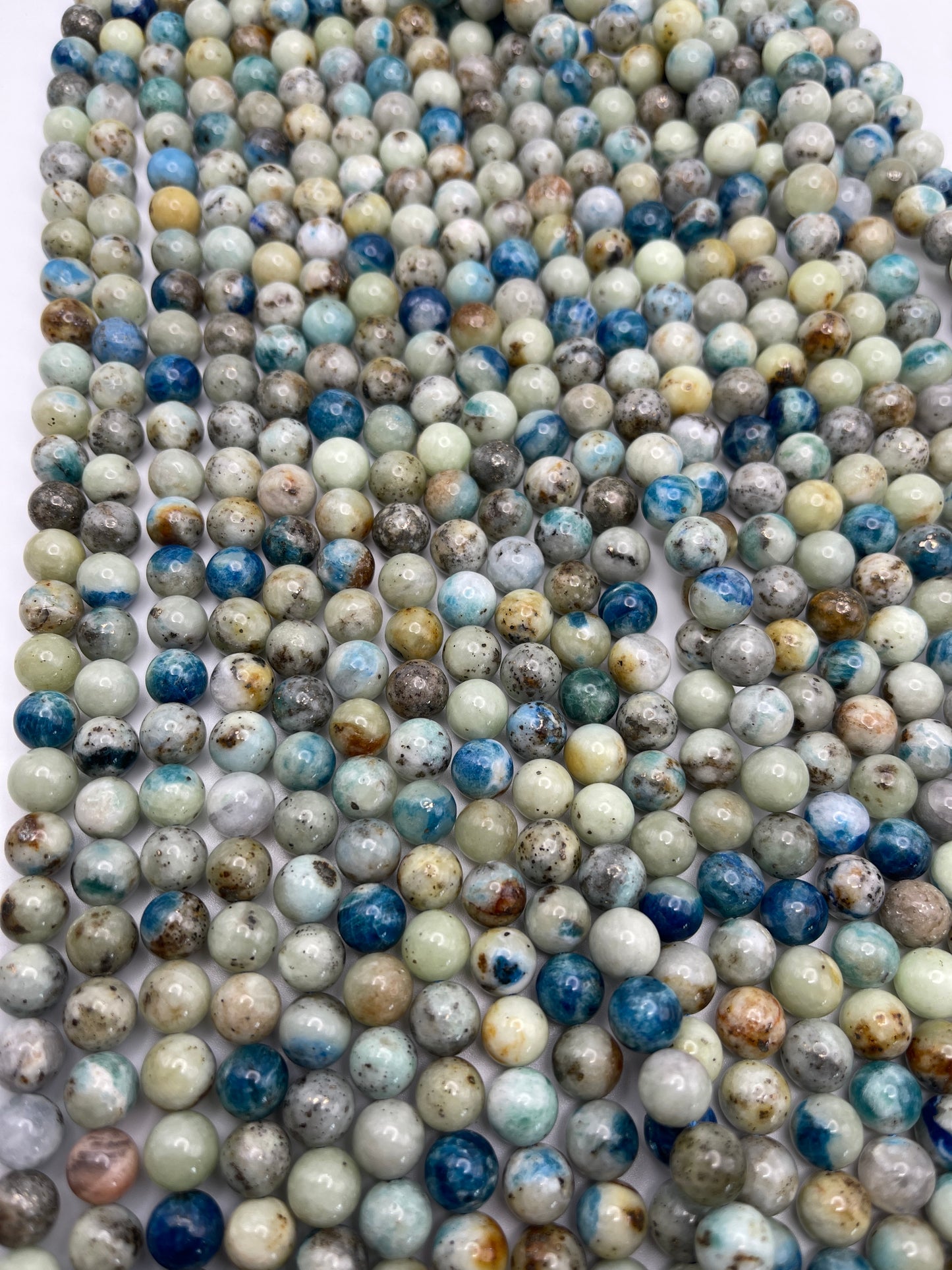 8mm Pyrite in Dioptase Round Bead Strand.