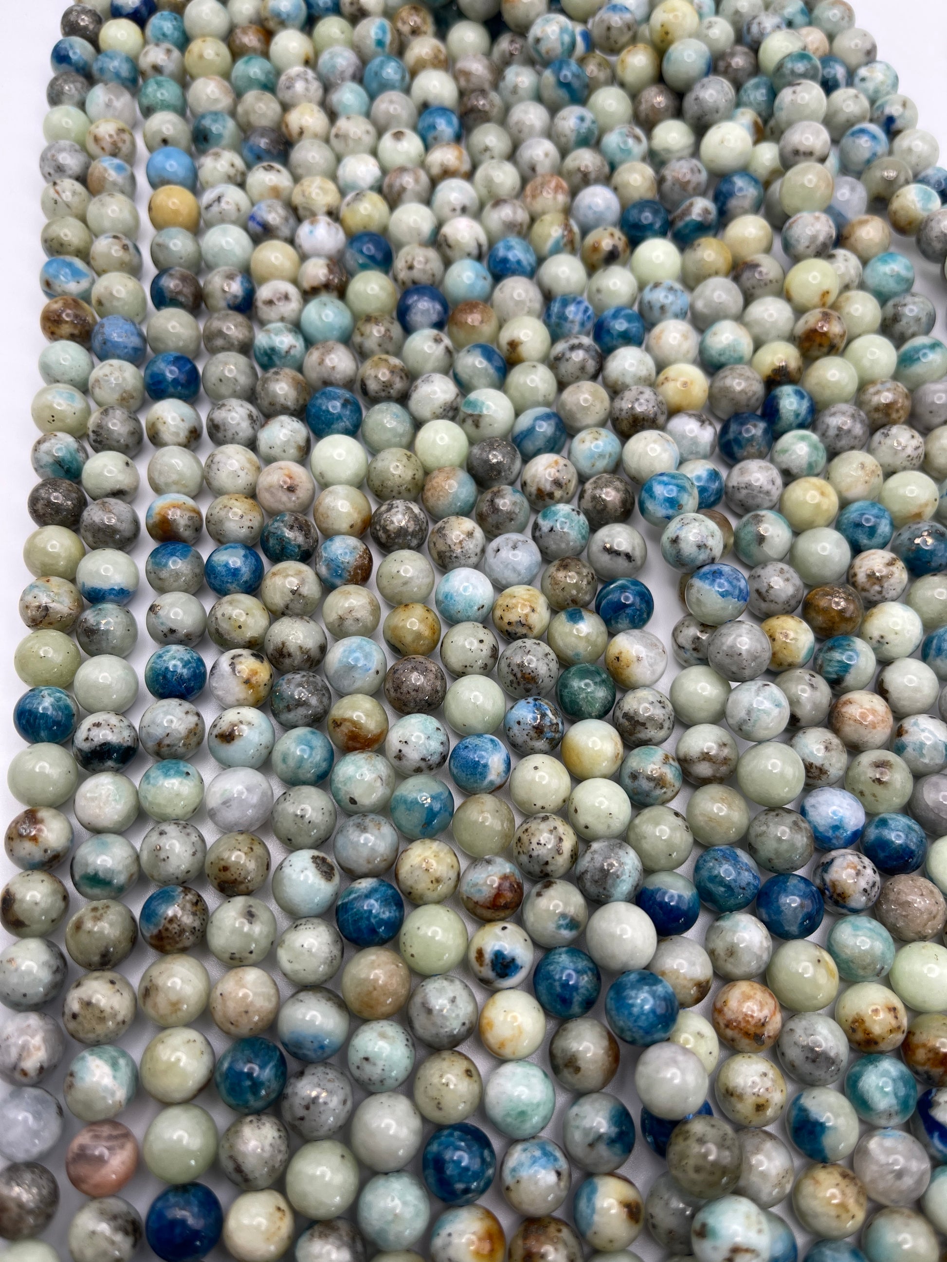 8mm Pyrite in Dioptase Round Bead Strand.