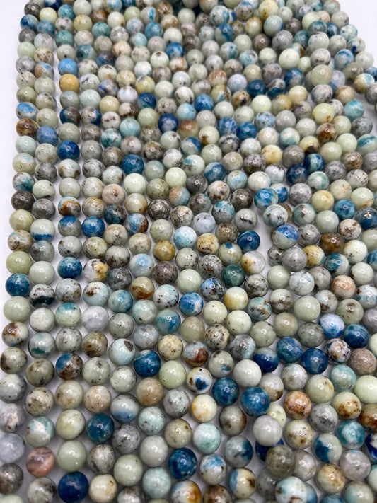 8mm Pyrite in Dioptase Round Bead Strand.