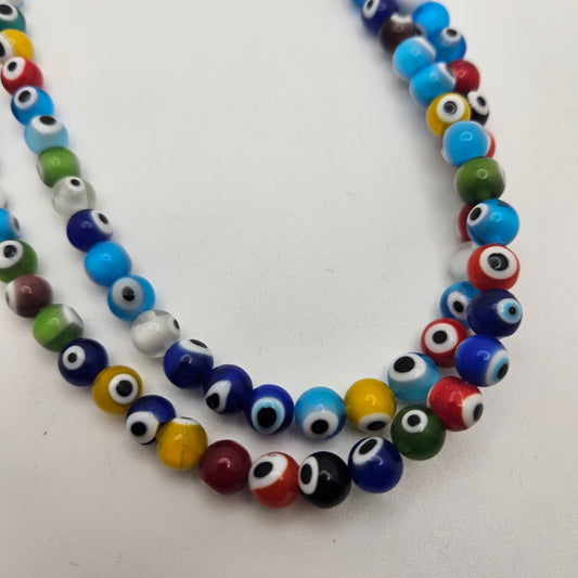 8mm Rainbow Evil Eye Bead Strand.