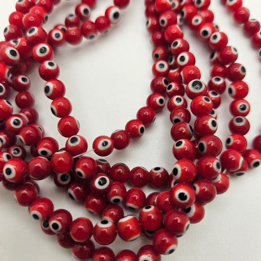 8mm Red Evil Eye Bead Strand.
