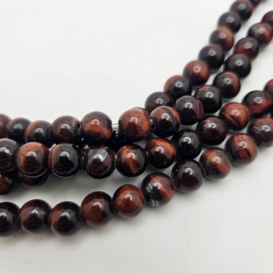 8mm Red Tiger Eye Large Hole Round Bead Strand.