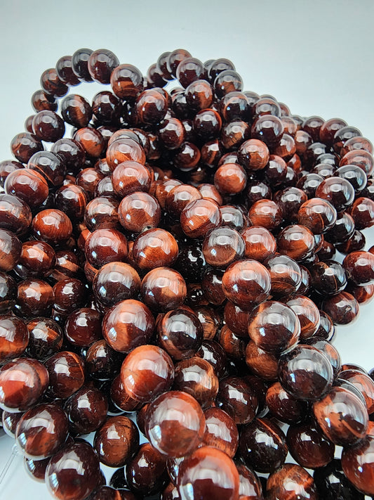 8mm Red Tiger's Eye Round Bead Strand.