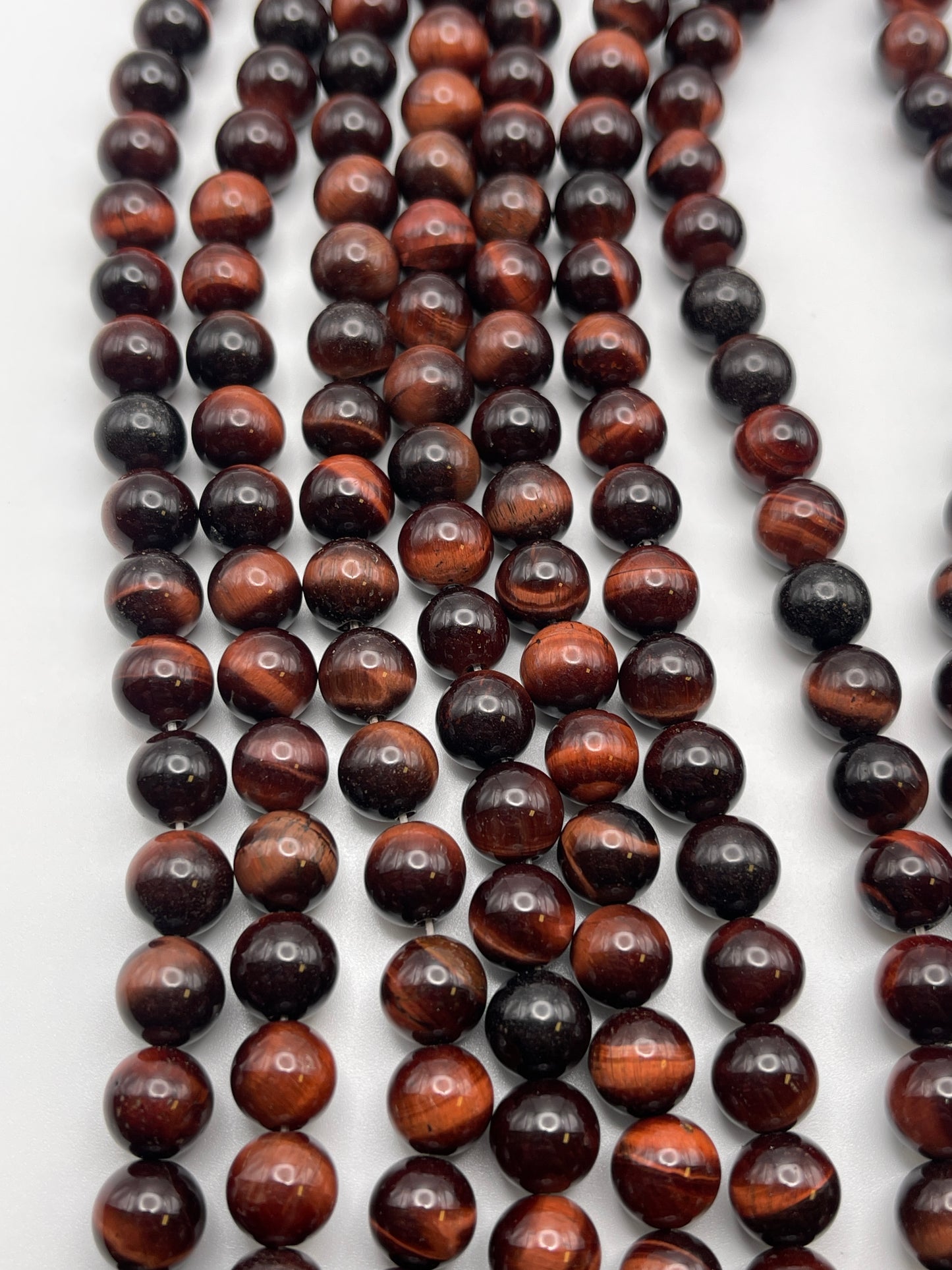8mm Red Tiger's Eye Round Bead Strand.