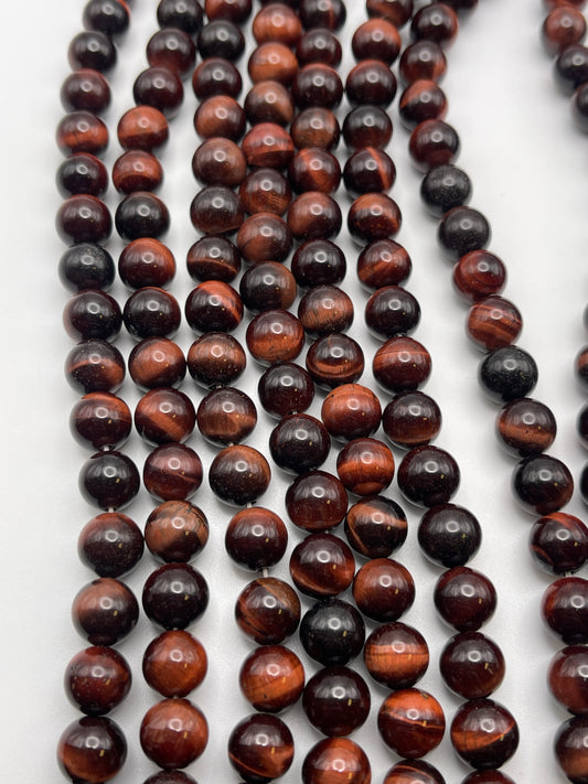 8mm Red Tiger's Eye Round Bead Strand.