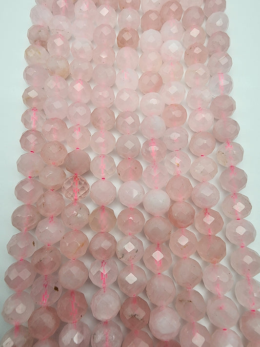8mm Rose Quartz Faceted A Grade Bead Strand.