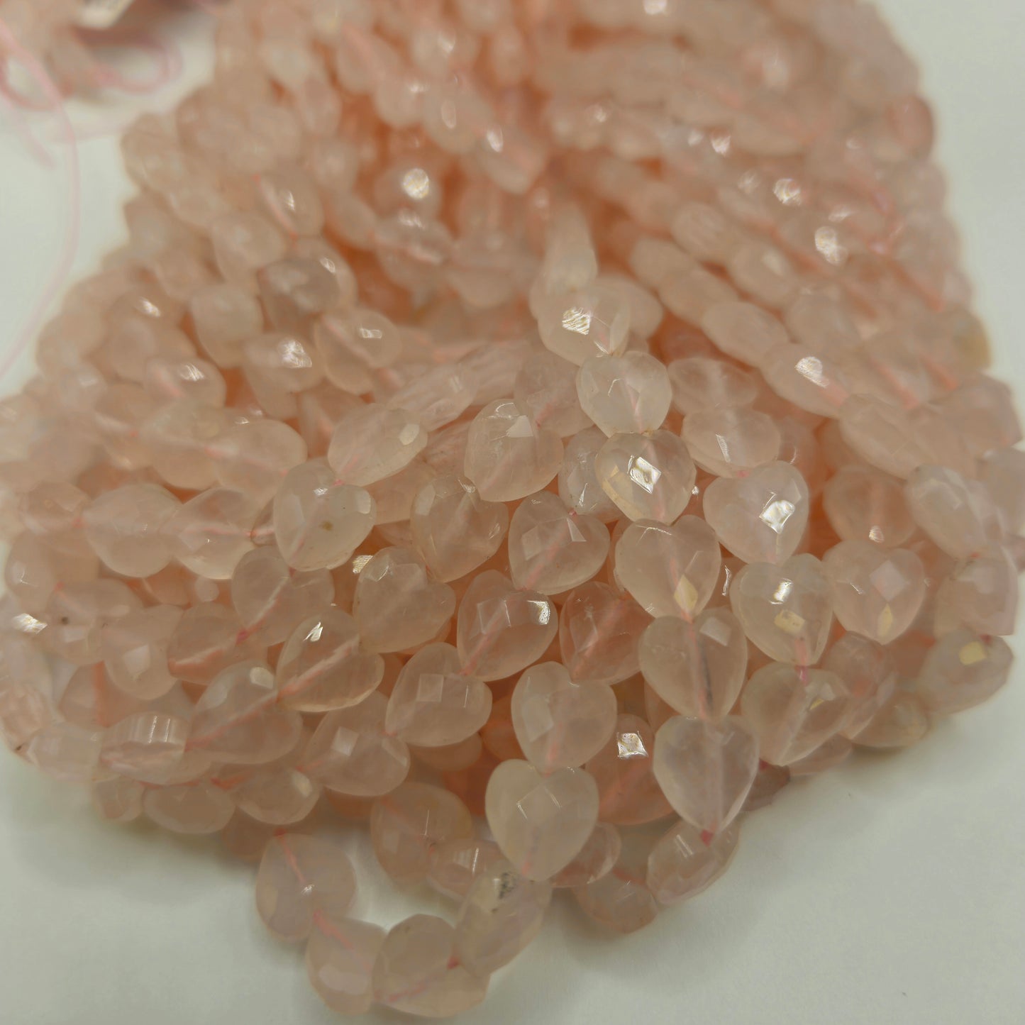 8mm Rose Quartz Faceted Heart Bead Strand.