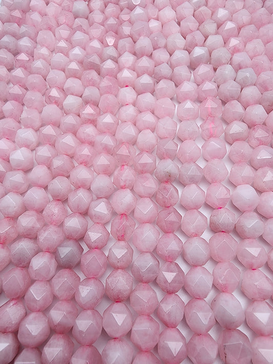 8mm Rose Quartz Faceted Hexagon Bead Strand.