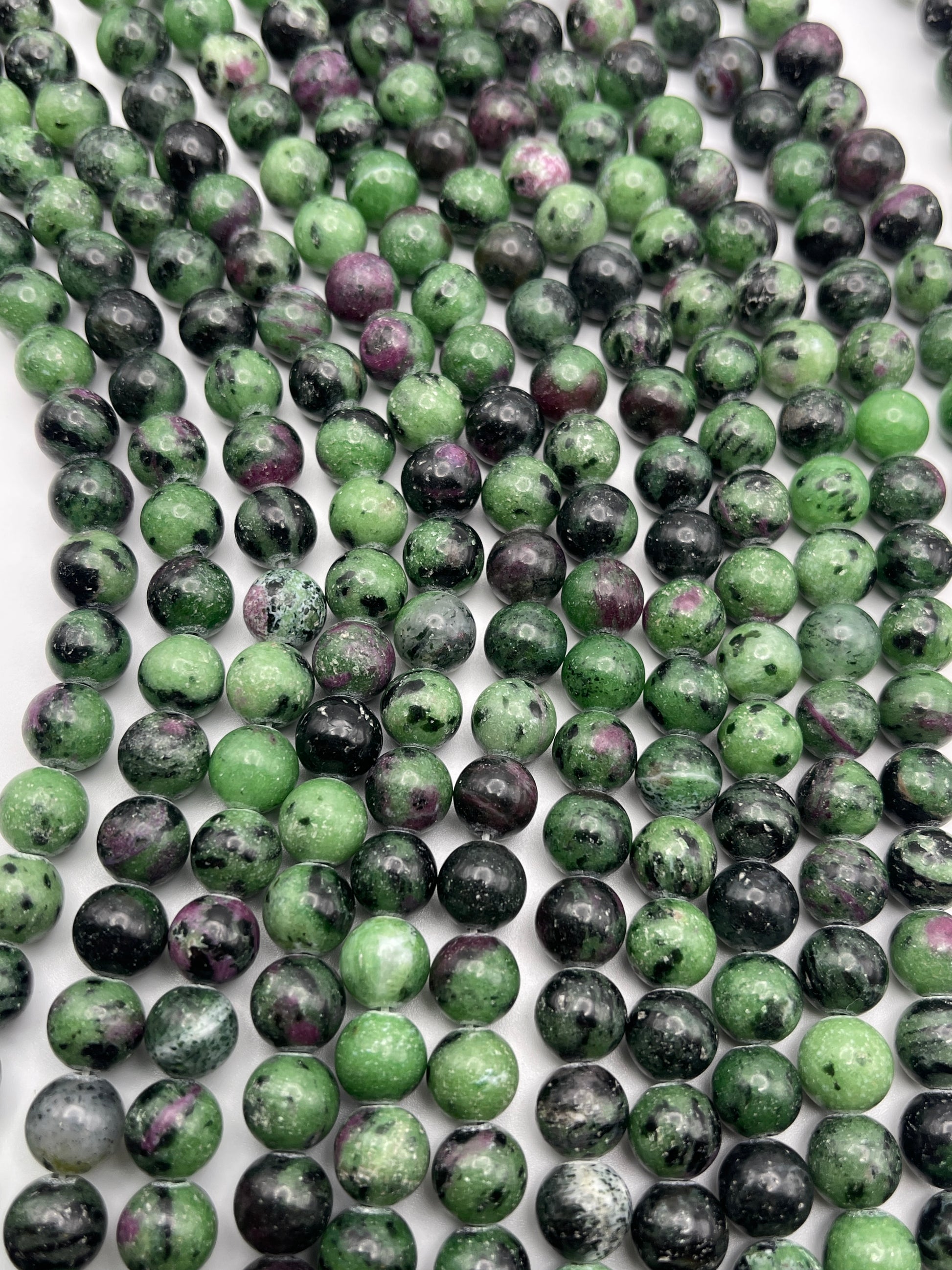 8mm Ruby Zoisite Round Smooth Bead Strand.