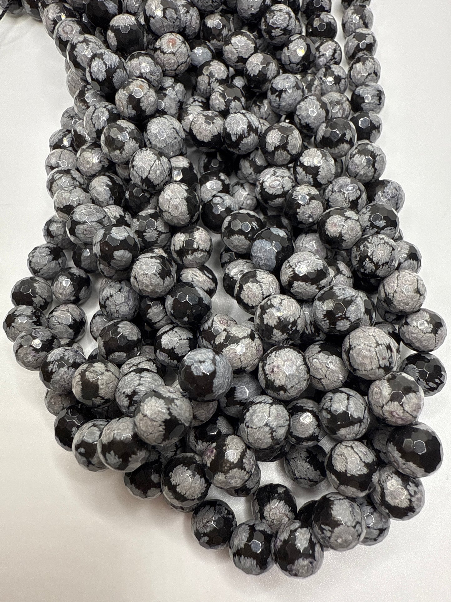 8mm Snowflake Obsidian Faceted Round Beads.