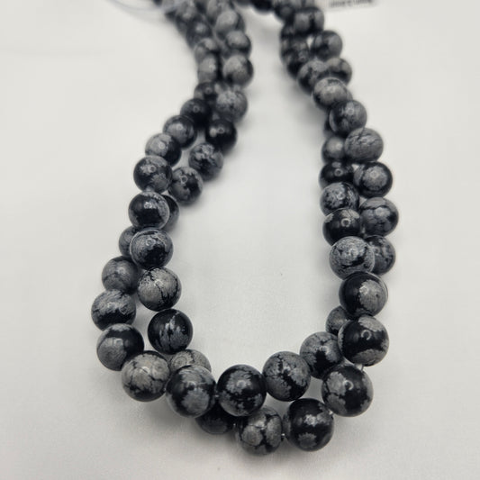 8mm Snowflake Obsidian Round Bead Strand.