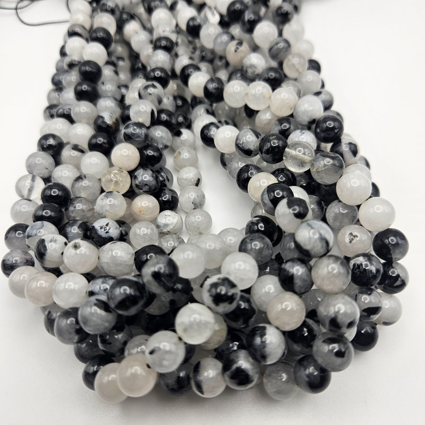8mm Tourmalinated Quartz Round Bead Strand.