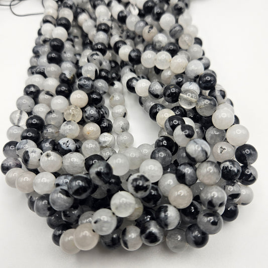 8mm Tourmalinated Quartz Round Bead Strand.