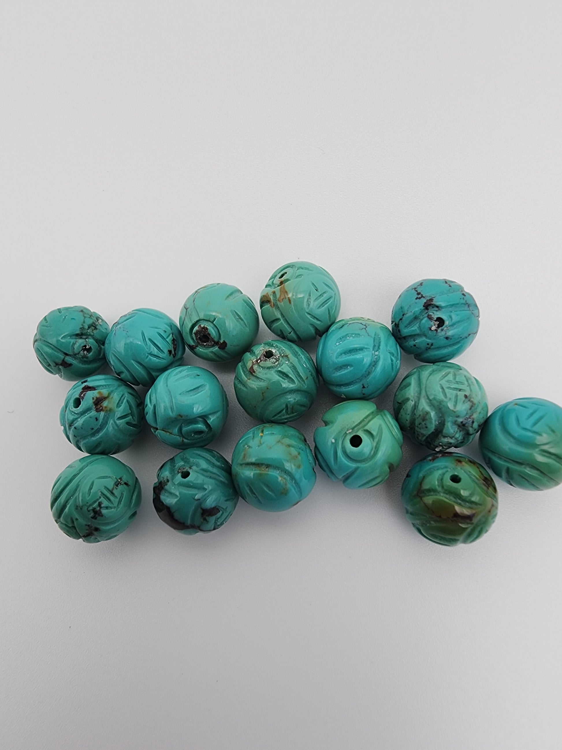 8mm Turquoise Carved Single Bead.