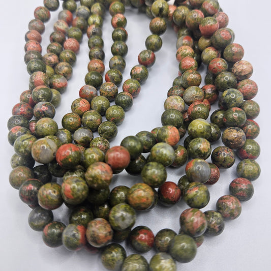 8mm Unakite Jasper Round Bead Strand.