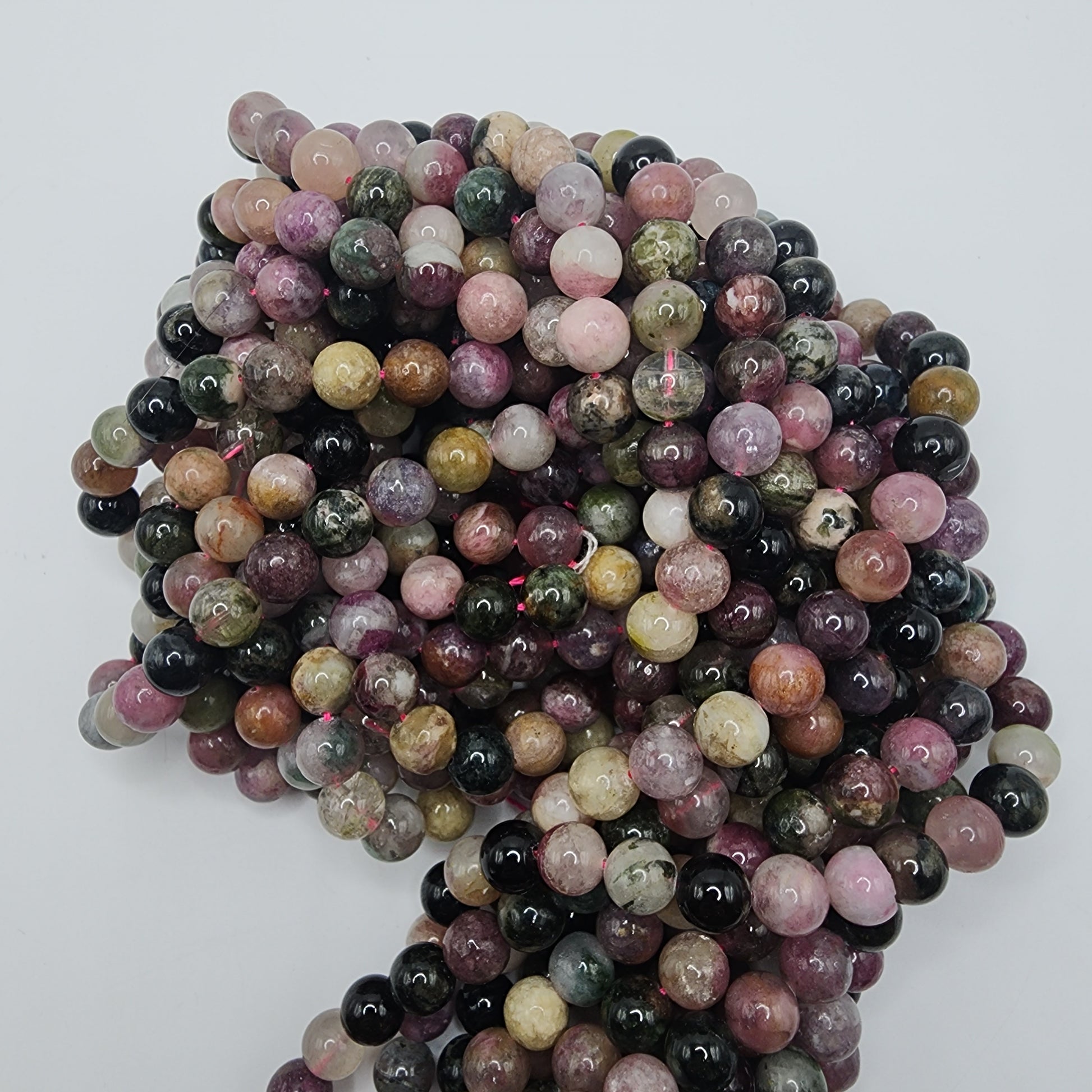 8mm Watermelon Tourmaline Bead Strand.