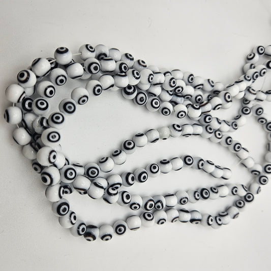 8mm White Evil Eye Bead Strand.