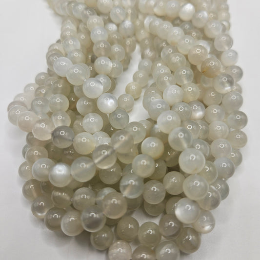 8mm White Moonstone Bead Strand.