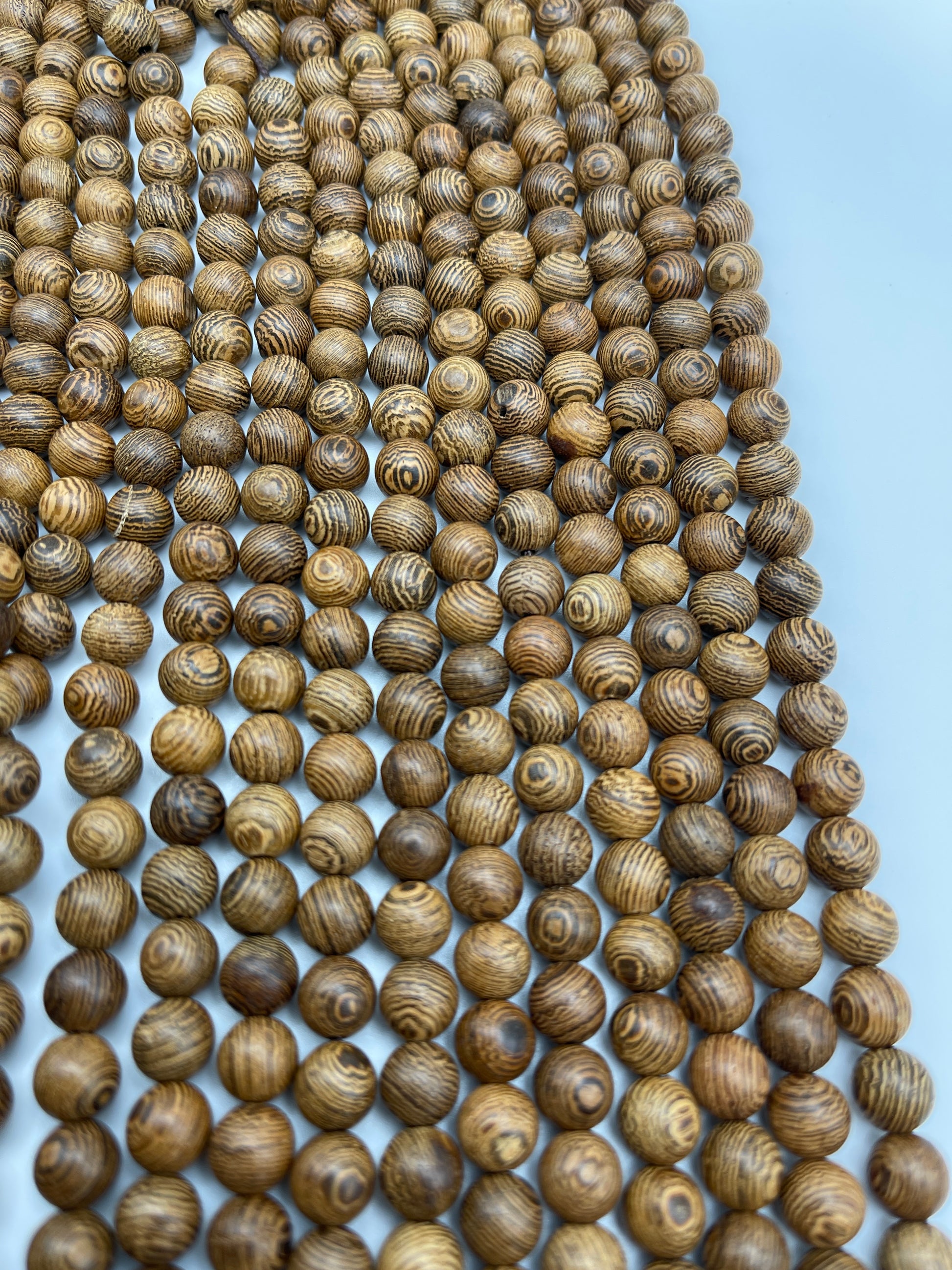 8mm Wood Wenge Round Bead Strand.