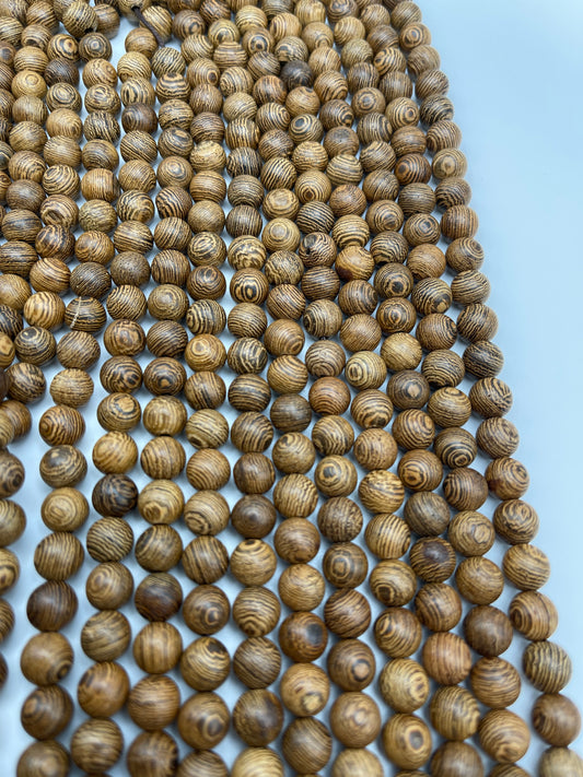 8mm Wood Wenge Round Bead Strand.