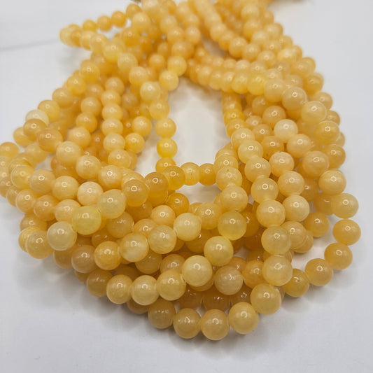 8mm Yellow Calcite Round Bead Strand.