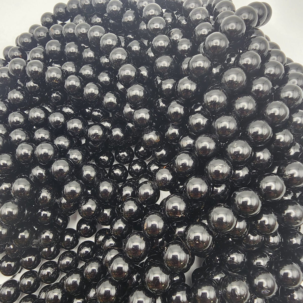 8mm Black Tourmaline Bead Strand . Quality