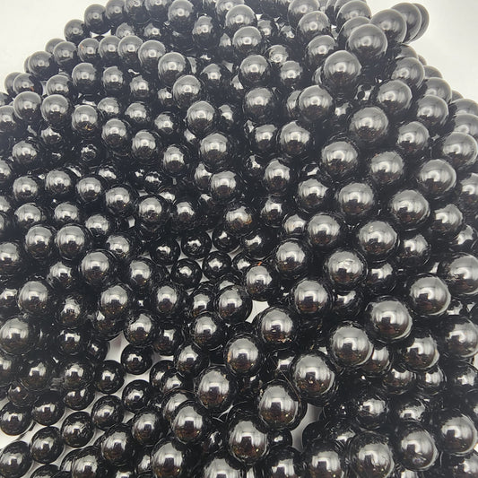 8mm Black Tourmaline Bead Strand.