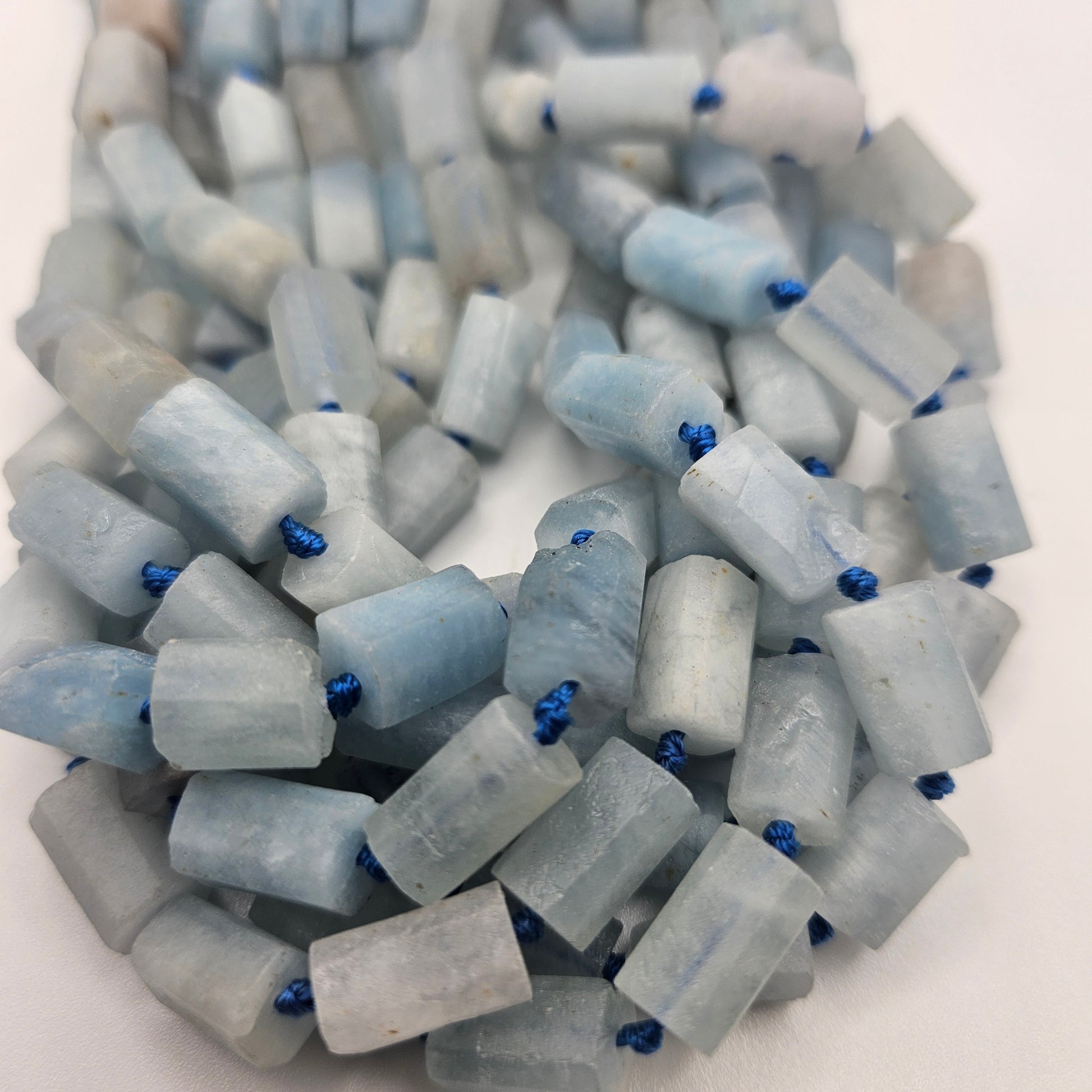 8x12mm Aquamarine Rough Tube Bead Strand.
