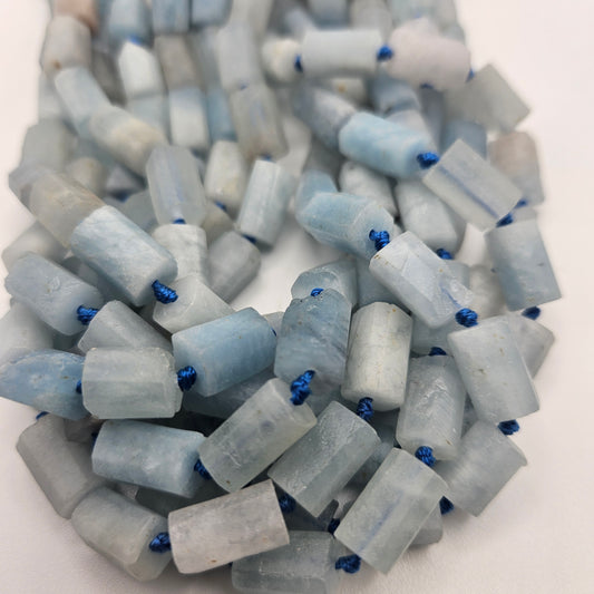 8x12mm Aquamarine Rough Tube Bead Strand.