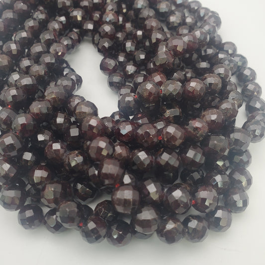 9mm Faceted Round Garnet Bead Strand.