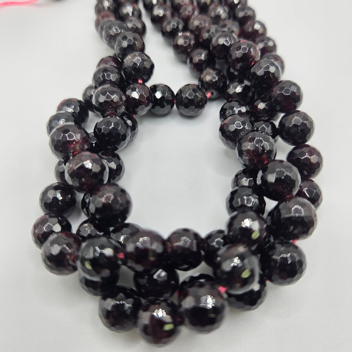 9mm Garnet Faceted Round Bead Strand.