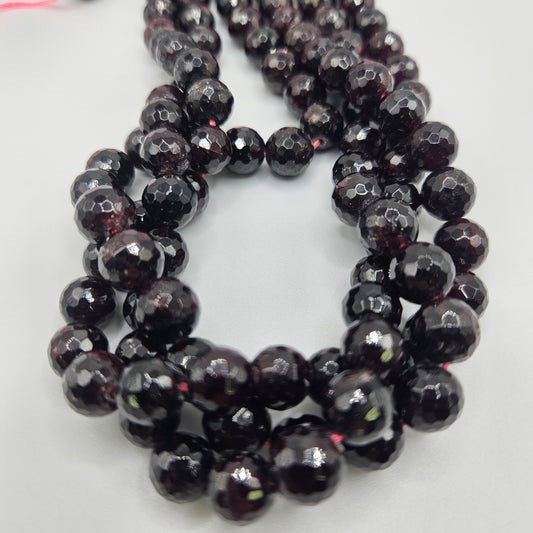 9mm Garnet Faceted Round Bead Strand.
