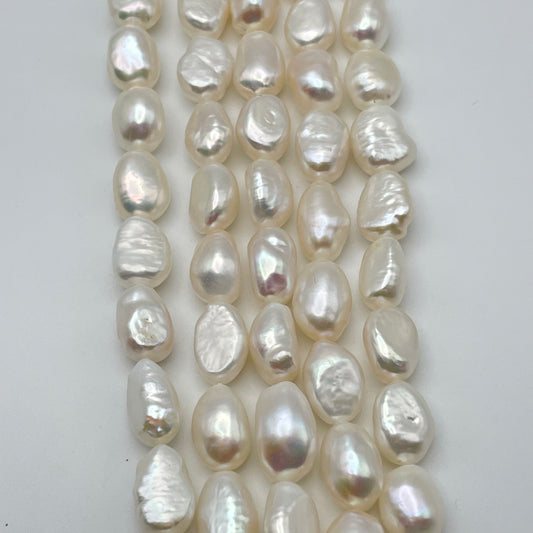 9mm White Rice Pearl Nugget Strand