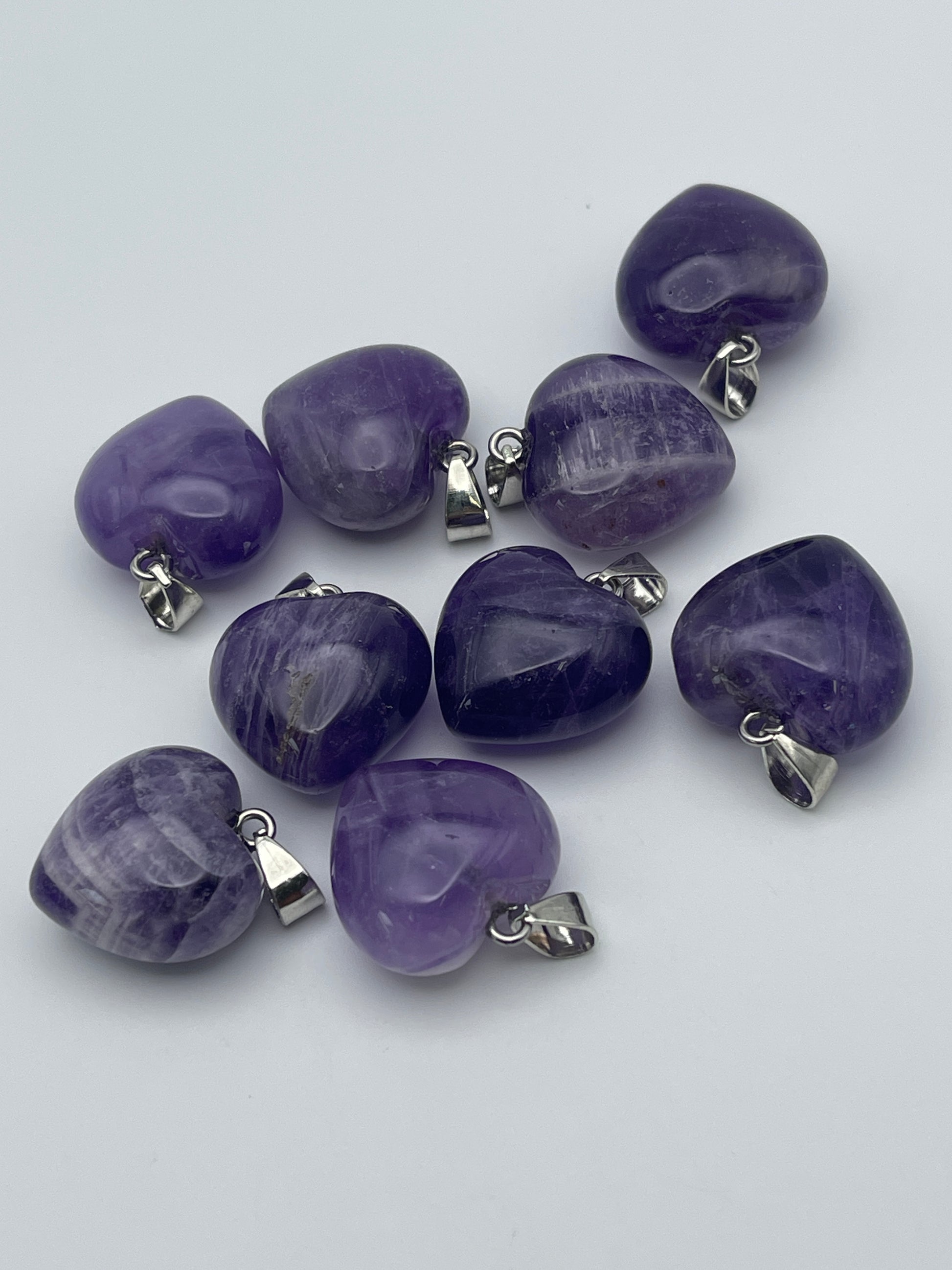 Silver Plated Amethyst Chevron Heart Pendant.