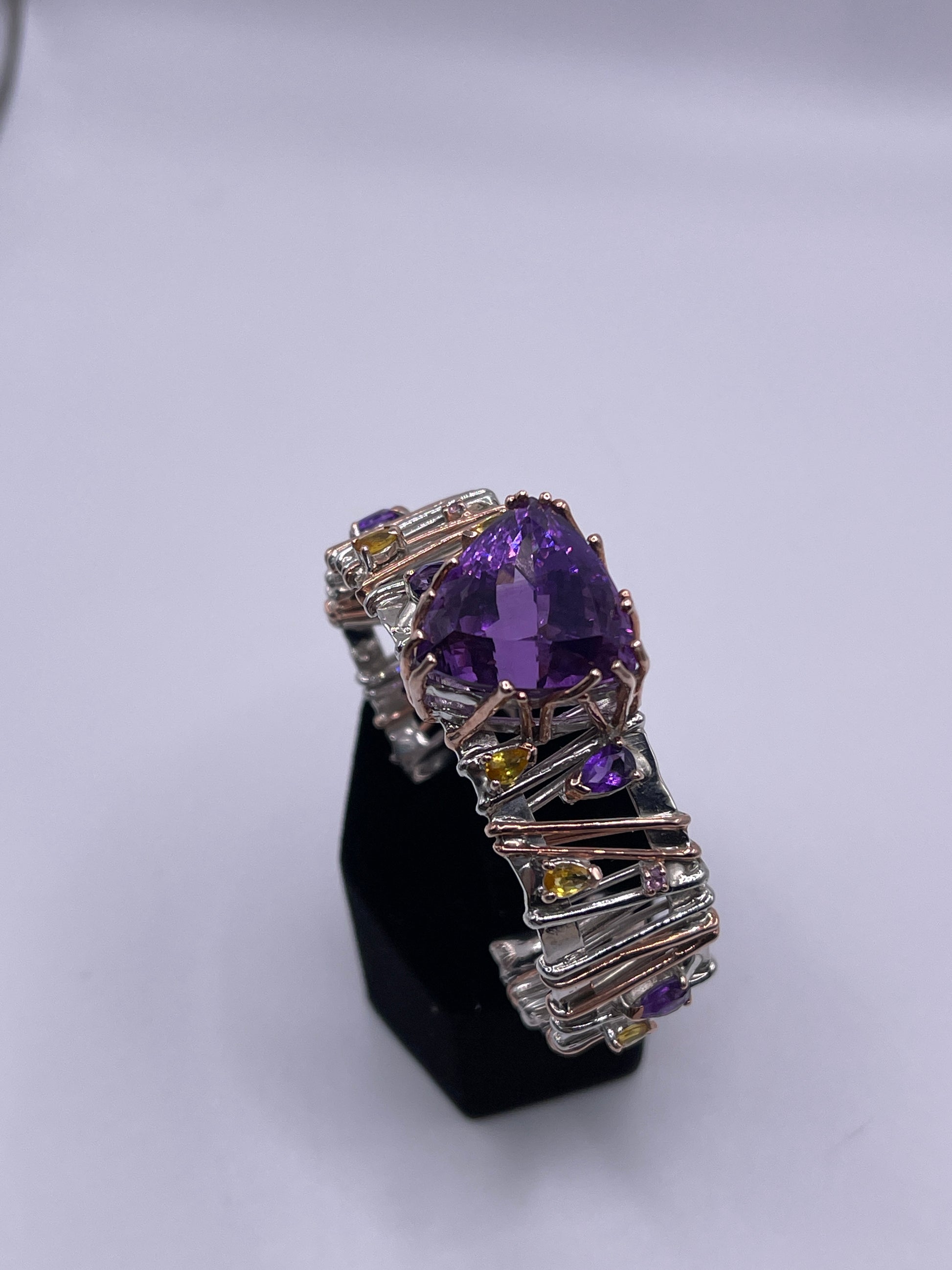 Amethyst and Sapphire Designer Bangle, Sterling Silver and Vermeil.