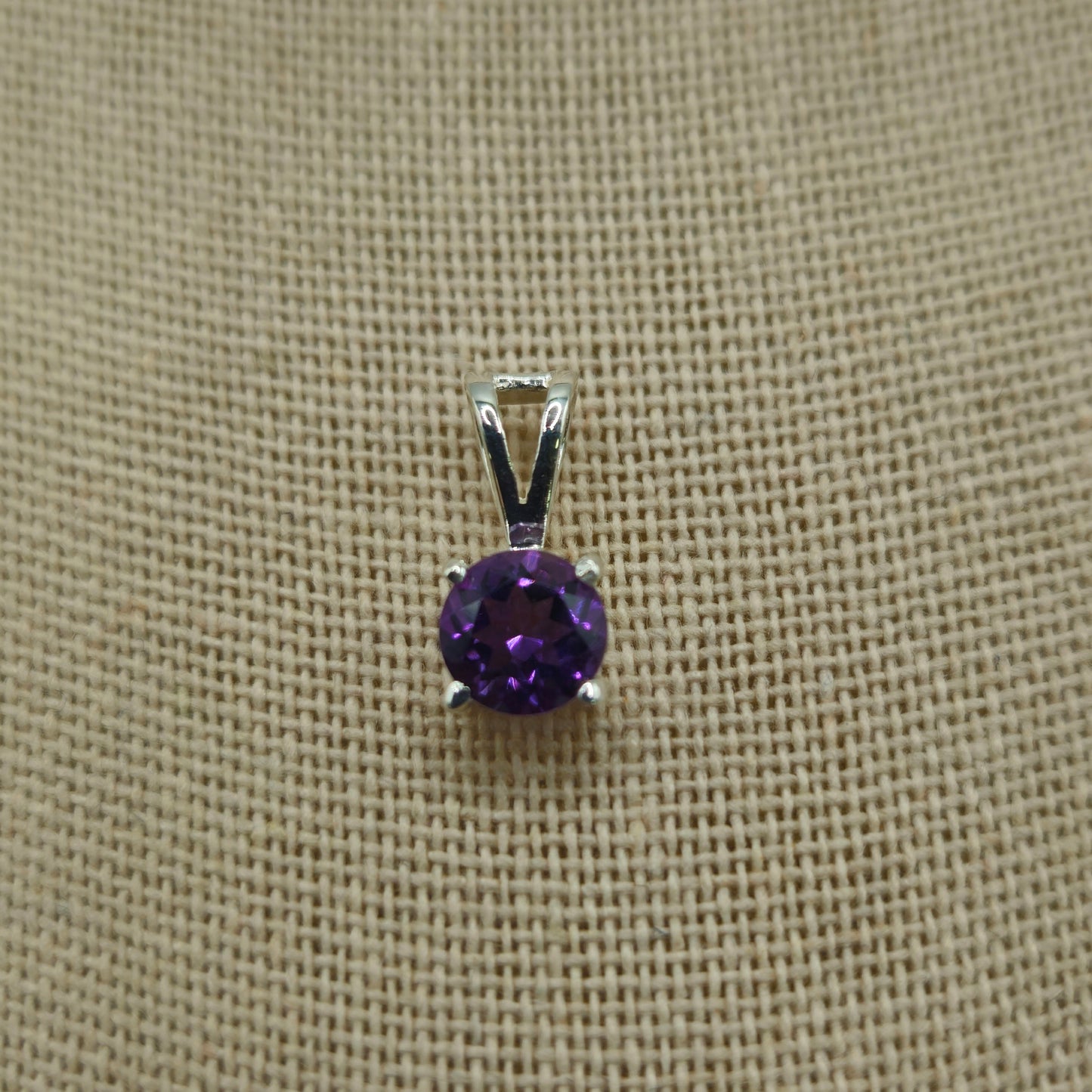 Amethyst Sterling Silver Round Faceted Pendant.