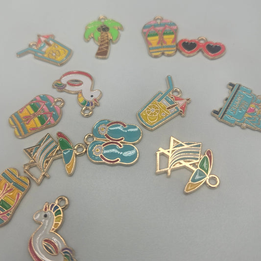Assorted Beach Charms Gold Colored.